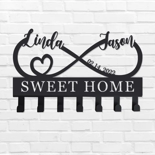 Vista 11 de Soporte personalizado para llaves de pared, ganchos de pared con nombre de familia, organizador de llaves de metal, decoración para colgar llaves