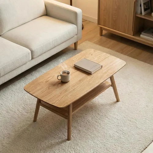Vista 11 de Mesa auxiliar de madera maciza de 2 niveles para sala de estar (nogal, 31.49 pulgadas) Mid-century modern design with natural wood grain. Safe and
