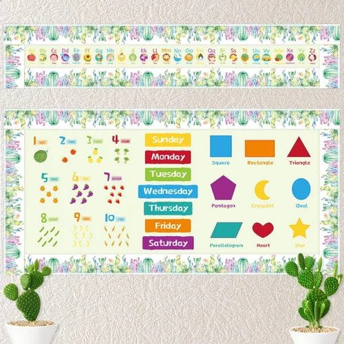 Vista 6 de Ceiba Tree Tablón de anuncios de cactus de acuarela, borde recto, borde para decoración de aula, pizarra blanca