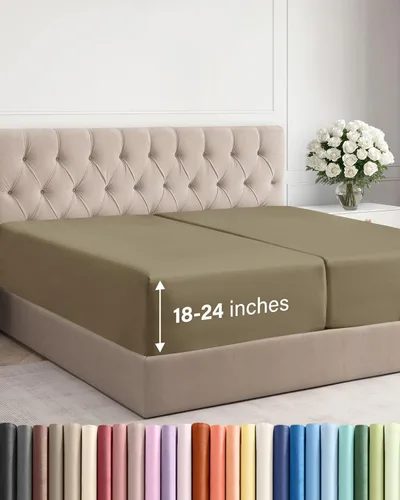 Vista 88 de Sábana bajera ajustable extra profunda Twin XL – Sábana bajera individual de lujo de hotel solamente – Se adapta fácilmente a colchones de 18 a 24