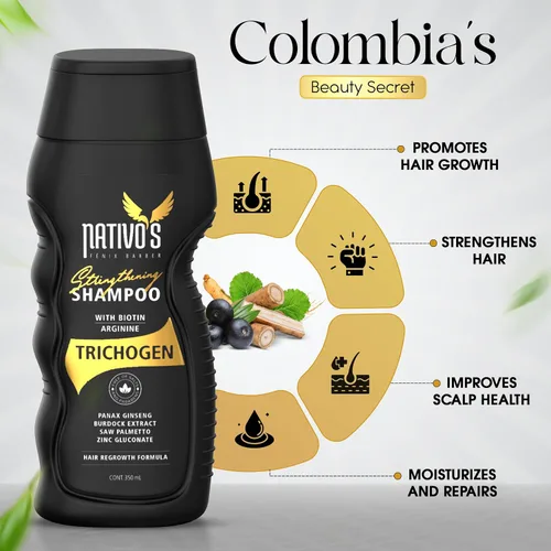 Vista 3 de Nativo's Champú fortalecedor para adelgazar el cabello – Fórmula de biotina, trichogen, palma enana americana y zinc – Volumizante y engrosante
