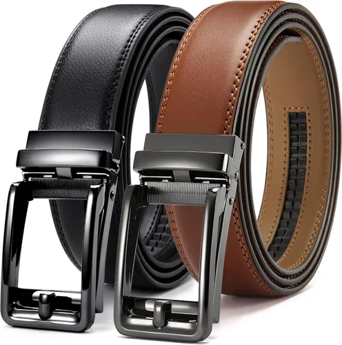 Vista 7 de CHAOREN - Cinturones de trinquete con clic para hombre, paquete de 2 - Cinturón de trinquete de cuero para hombre de 1 3/8" para vestir y casual