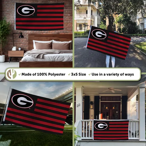 Vista 3 de Desert Cactus Bandera de la Universidad de Georgia para interiores y exteriores, 100% poliéster, bandera universitaria, 3 x 5 pies Bulldogs (Nación)