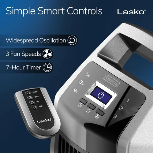 Vista 3 de Lasko U35115 - Ventilador de torre oscilante de alta velocidad para habitación, garaje, sótano y gimnasio con control remoto, temporizador, 3