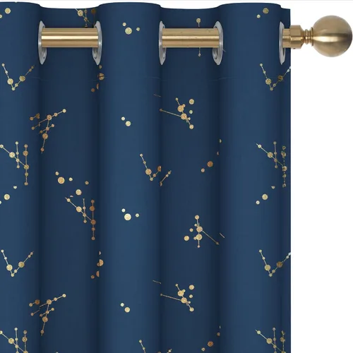 Vista 15 de Deconovo - Cortinas opacas con diseño dorado estampado y ojales, negro, de 42 pulgadas de ancho x 45 pulgadas de largo