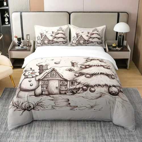 Vista 8 de Funda de edredón de árbol de Navidad 100% algodón natural, juego de ropa de cama de copos de nieve de Navidad para niños y niñas, funda de edredón
