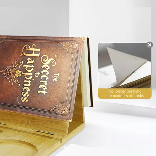 Vista 2 de ZenRich Soporte de madera de bambú para libros, valet de lectura único de rincón de libros con taza, gafas y soporte para bolígrafo/tableta/Kindle.