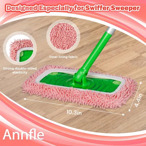 Vista 2 de Paquete de 6 almohadillas de microfibra reutilizables para trapeador Rosa 6 Pack