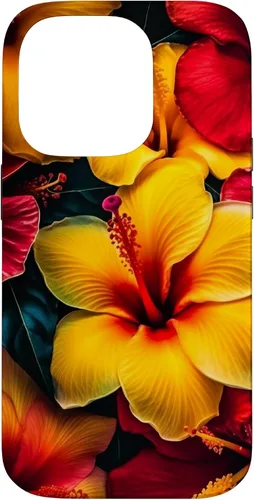 Vista 17 de Hawaiian Tropical Yellow Red Hibiscus Plumeria Case for iPhone 17
