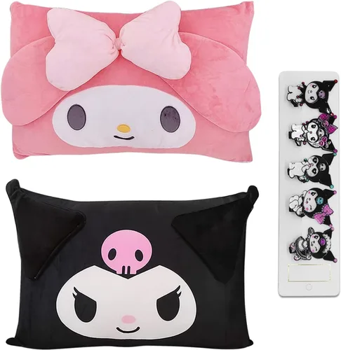 Vista 9 de Funda de almohada linda de dibujos animados de anime de doble cara de felpa para decoración de dormitorio de niña, funda de almohada de algodón