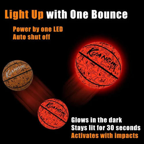 Vista 3 de Kuangmi Balón de baloncesto con luz LED, brilla en la oscuridad para juego nocturno y canasta de entrenamiento, tamaño oficial 7 (29.5 pulgadas)