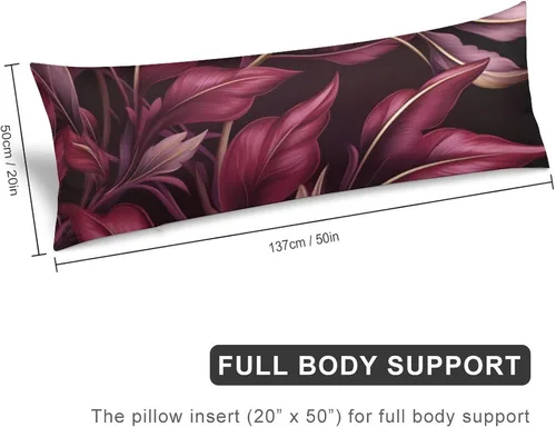 Vista 2 de Elegant Leaves - Funda de almohada de poliéster (20 x 54 pulgadas), color burdeos