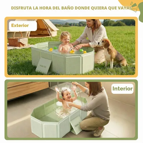 Vista 5 de Orzbow Bañera para niños pequeños con tapón de drenaje lateral, portátil Verde