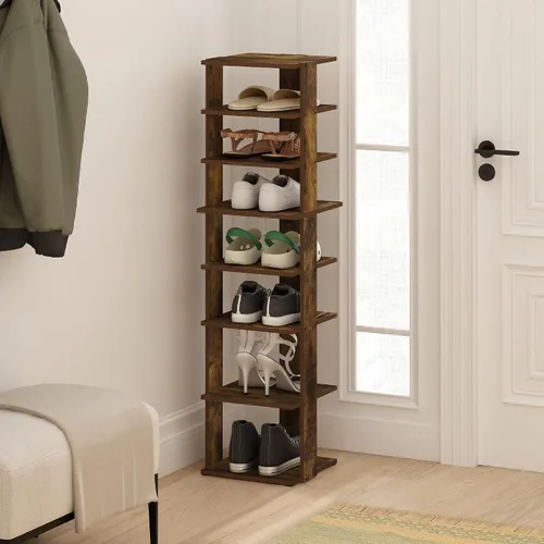 Vista 2 de Furinno Zapatero vertical compacto, organizador de zapatos estrecho de 8 niveles, almacenamiento de zapatos independiente, estante de zapatos
