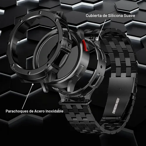 Vista 4 de HASLFM Caja de acero inoxidable y bandas compatibles con Samsung Galaxy Watch 7 8 Ultra 47mm/ Galaxy Watch 5 Pro 45mm/ Galaxy Watch 6/5/4 44mm Negro