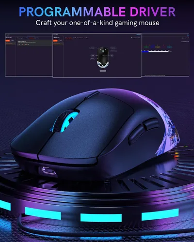 Vista 7 de G57 - Mouse inalámbrico para juegos, 8000 DPI, 2.82 oz, 2.4G/Bluetooth/USB-C, recargable con 5 botones programables para PC/Mac, color negro