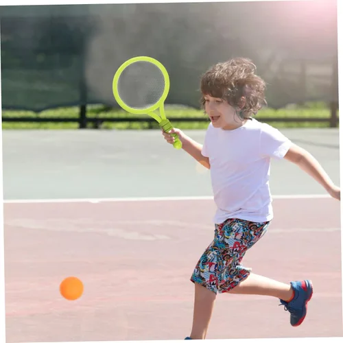 Vista 5 de LIOOBO Raqueta de tenis ligera para principiantes, raquetas de plástico en verde amarillo juego de captura al aire libre para niños que mejoran