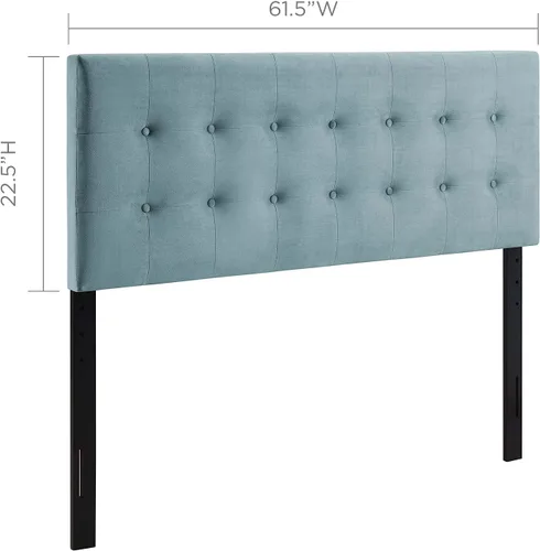 Vista 2 de Modway Emily - Cabecero de terciopelo con estilo capitoné para cama Queen, color azul claro