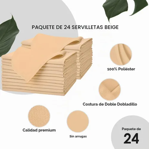 Vista 5 de Avalon Kitchen Servilletas de tela beige a granel (paquete de 24) – Servilletas de lino 100% poliéster, lavables y reutilizables, duraderas