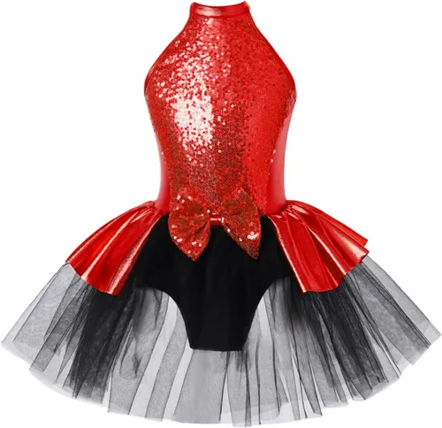 Vista 28 de CHICTRY Vestido tutú de ballet con lentejuelas brillantes para niñas y niñas, moderno disfraz de baile latino de jazz