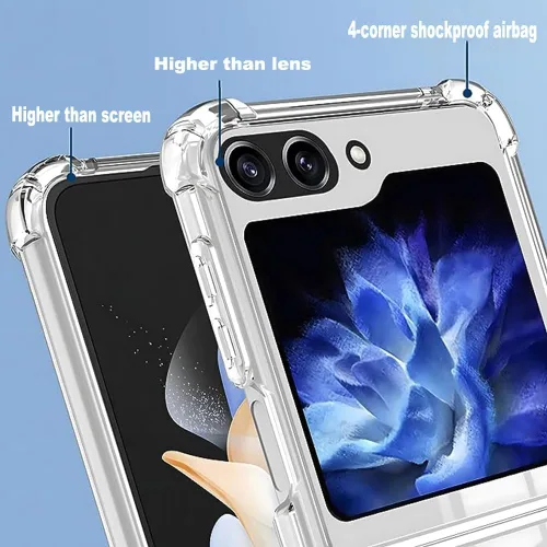 Vista 2 de Funda magnética transparente para Samsung Galaxy Z Flip 5, compatible con cargador inalámbrico MagSafe Flip5, transparente, parte trasera