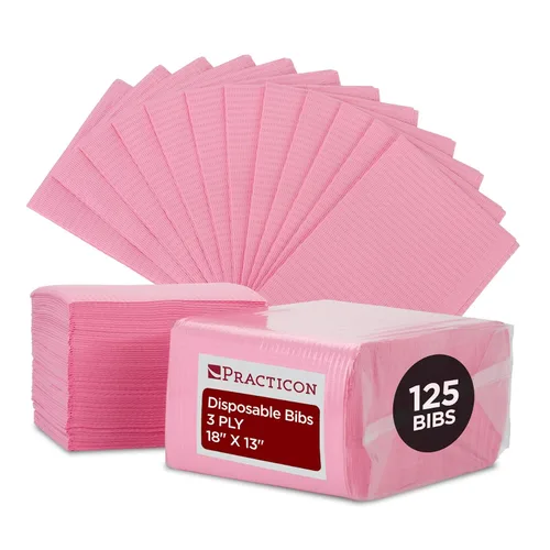 Vista 10 de Practicon Paquete de 125 Baberos Desechables Negros para Pacientes, 18" x 13", Hoja de Babero de Papel Impermeable de 3 Capas con Respaldo