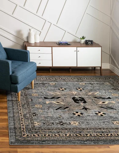 Vista 58 de Unique Loom Taftan Collection - Alfombra de borde geométrico de inspiración tribal (2 pies 2 pulgadas x 3 pies, rectangular, negro/gris)