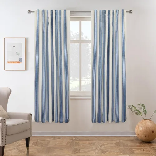 Vista 35 de DriftAway Chris Linen - Cortinas opacas con capa térmica y reductora de sonido, 63 pulgadas de largo para dormitorio, cortinas estampadas a rayas