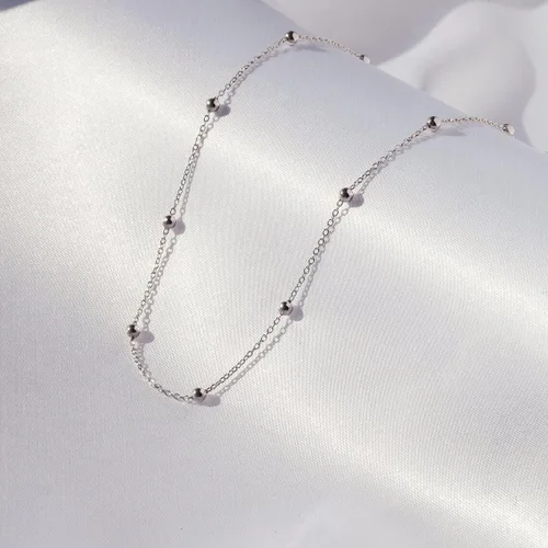 Vista 6 de Delicado collar de cadena para mujer, chapado en oro de 18 quilates, gargantilla de disco de moneda, collar simple de cadena trenzada con cuentas