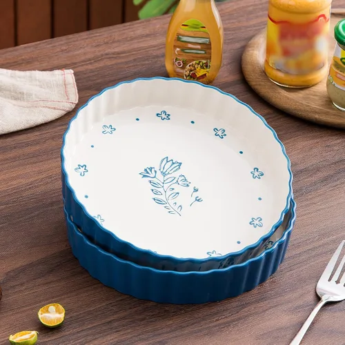 Vista 3 de Wisenvoy Sartén para tartas de cerámica para quiche, bandeja para tartas de 9 pulgadas de profundidad, sartén para quiche