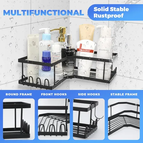 Vista 6 de Organizador de ducha esquinero, estantes de baño adhesivos colgantes, organizadores de baño y almacenamiento para ducha interior, accesorios
