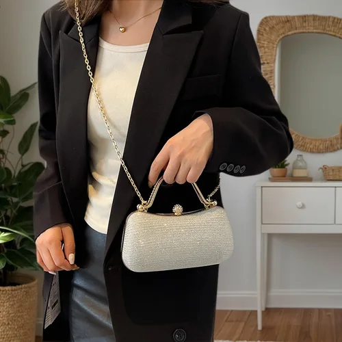 Vista 3 de Bolso de mano con diamantes de imitación para mujer Bolso cruzado convertible de noche y fiesta Citas de graduación de boda