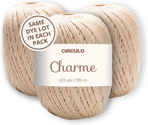Vista 34 de CIRCULO Charme - Paquete de hilo para tejer y ganchillo, 3 bolas de 100% algodón virgen brasileño mercerizado, peso deportivo suave, color 2012
