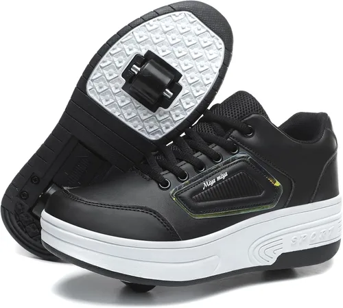 Vista 10 de Wooowyet - Zapatos con ruedas recargables para patinar para niños, unisex, con luces LED, moda