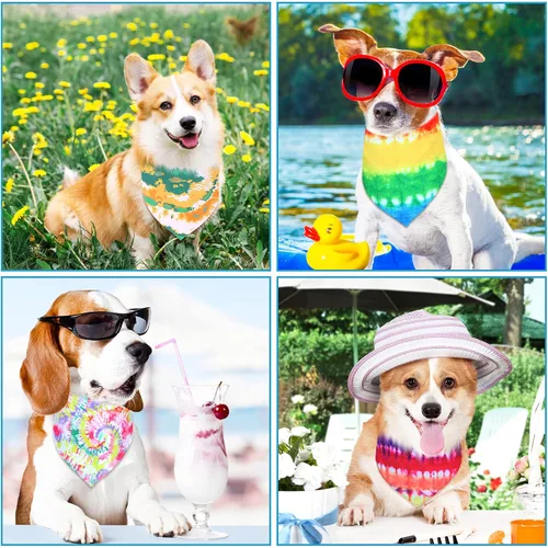 Vista 5 de Silkfly 50 bandanas de verano para perros, bufandas para mascotas, para salón de aseo, triangular, lavable, babero, pañuelo, para fiestas