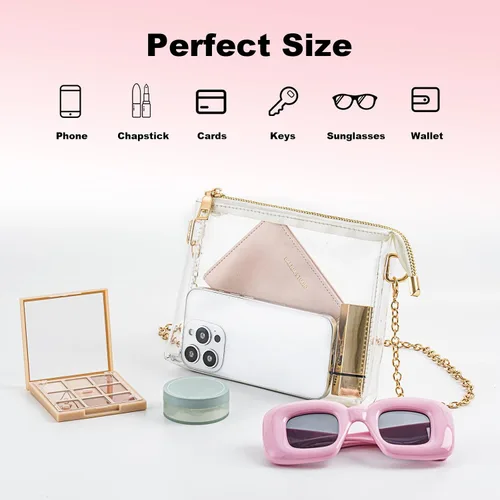 Vista 6 de Bolso transparente para mujer, aprobado para estadios, con cremalleras, para conciertos, eventos deportivos, festivales (blanco)