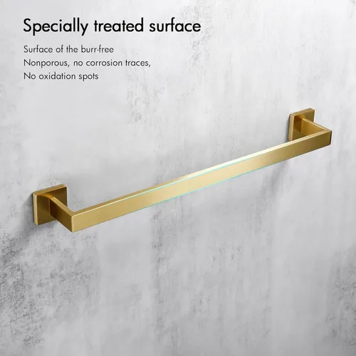 Vista 3 de Bagnolux Accesorios de baño dorados de 22 pulgadas, toallero dorado para baño montado en la pared, toallero de latón cepillado moderno y resistente