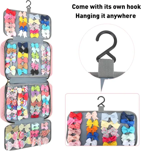 Vista 2 de MICOM Bolsa de Almacenamiento Colgante para Accesorios de Cabello - Organizador para Moños, Pinzas, Diademas, Scrunchies y Lazos de Niñas - Estuche
