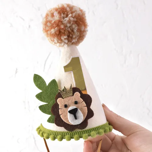 Vista 3 de Corona de primer cumpleaños con temática de león - Wild One Jungle Safari Decoración para niños