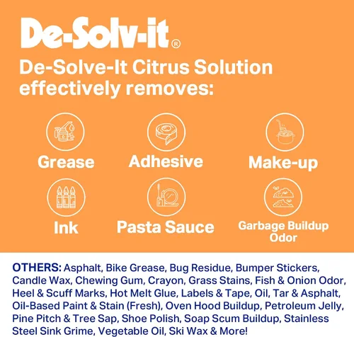 Vista 5 de Orange-Sol De-Solv-It Citrus Solution - Spray quitamanchas para ropa, madera, vidrio, removedor de manchas y olores para ropa, espray