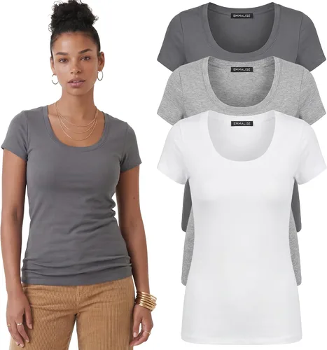 Vista 63 de Emmalise - Camiseta de manga corta para mujer, cuello redondo, estilo básico, pack de valor, tallas junior y grandes