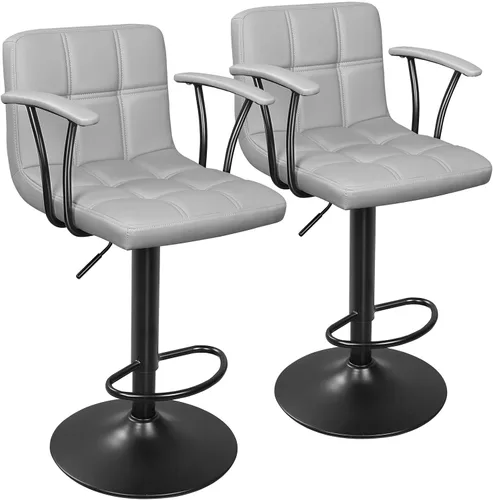 Vista 9 de ERGOSEAT Juego de 2 taburetes de bar, taburetes giratorios ajustables con reposabrazos y respaldo, taburetes de bar de altura de mostrador de cuero