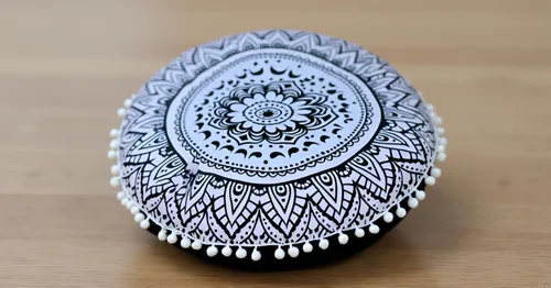 Vista 2 de CRAFT KALA Funda de cojín redonda grande de 32 pulgadas para el suelo bohemio, funda de puf boho, funda de cojín de mandala para meditación, cojines