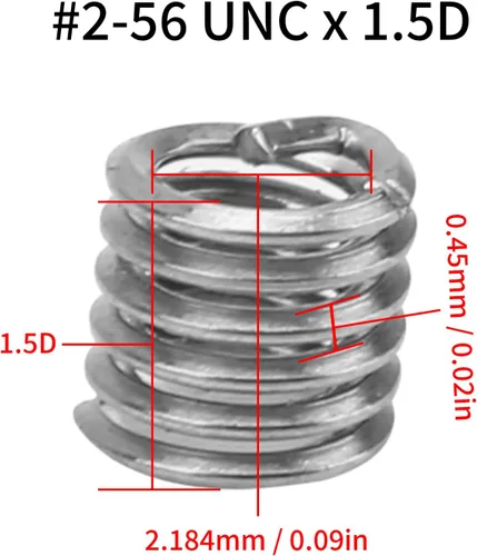 Vista 2 de Kit de inserción de rosca de alambre de 50 piezas, acero inoxidable 304 NPT UNC 2-56 x 1-3D 0.435P Tornillos Surtido de manguitos helicoidales