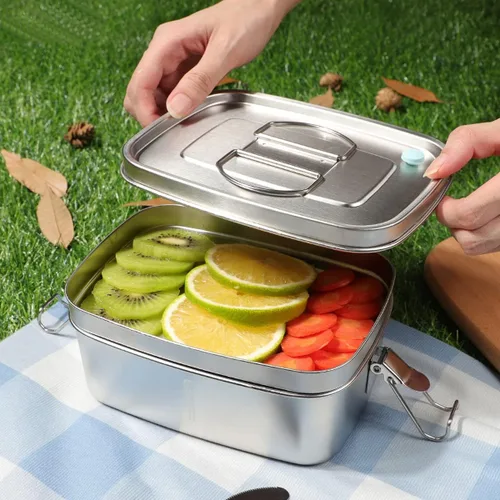 Vista 2 de Lonchera grande de acero inoxidable para adultos con tapa a prueba de fugas y cerraduras seguras, 36 onzas líquidas para variedad de alimentos