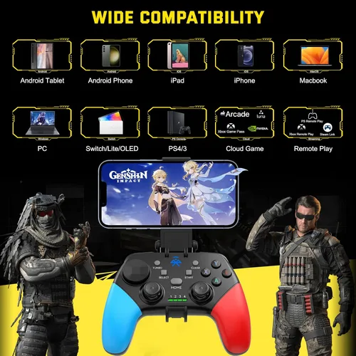 Vista 2 de Joso Wireless Mobile Gaming Controller for iPhone, Android, iPad, Tablet, PC, Phone Controller with Phone Clip Supports Cloud Game, COD Mobile