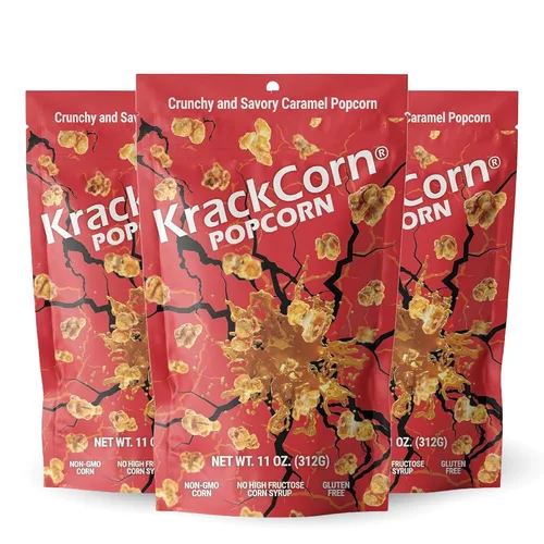 Vista 10 de KrackCorn Palomitas de maíz de caramelo, sin OMG, sin gluten, sin alta fructosa, sin culpa, delicia nocturna de película no grasa, 1.25 onzas