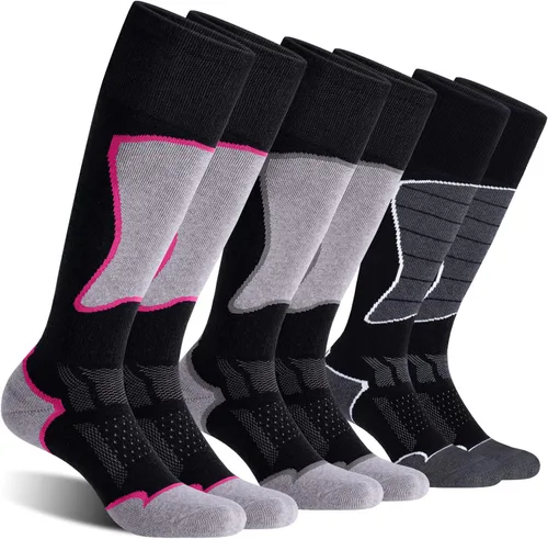 Vista 13 de CS CELERSPORT Calcetines de esquí de lana merino para snowboard para mujer Negro Gris Oscuro + Gris