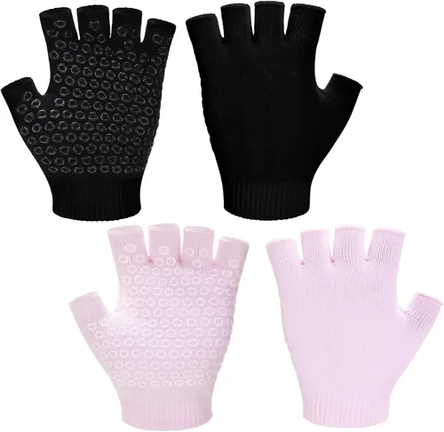 Vista 7 de Eurzom 2 pares de guantes de yoga antideslizantes para mujer, guantes de pilates sin dedos con agarres para yoga, fitness, entrenamiento, deportes