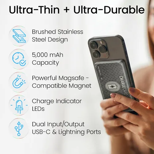 Vista 7 de AquaVault Chargecard Magsafe Cargador Portátil 5000mAh 20W Carga Rápida - Banco de Energía Magnético, Paquete de Batería Ultra-Delgado Compatible